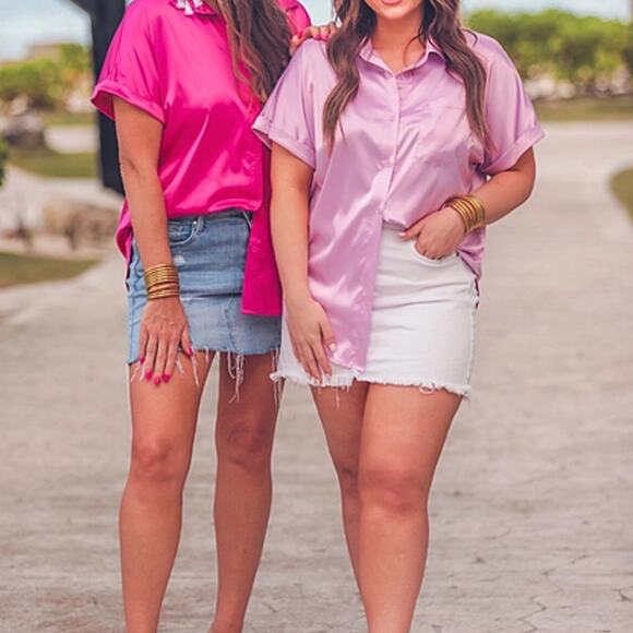 Danica Short Sleeve Button Up Top Lilac - Picture 6 of 6